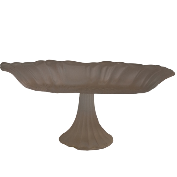 Frosted Glass, Winter Woods Pedestal Dish, Ruffled Edge, Fluted Base, Winter Sce - Picture 5 of 7